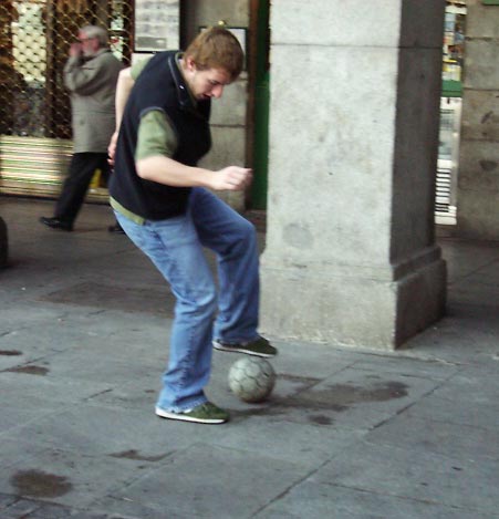 Jon playing Soccer at Plaza Mayor.